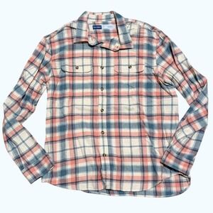Old Navy Mens XL Plaid Flannel Shirt Pink Blue Warm Button Down Collared
